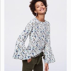 LOFT winter garden bell sleeve blouse XS